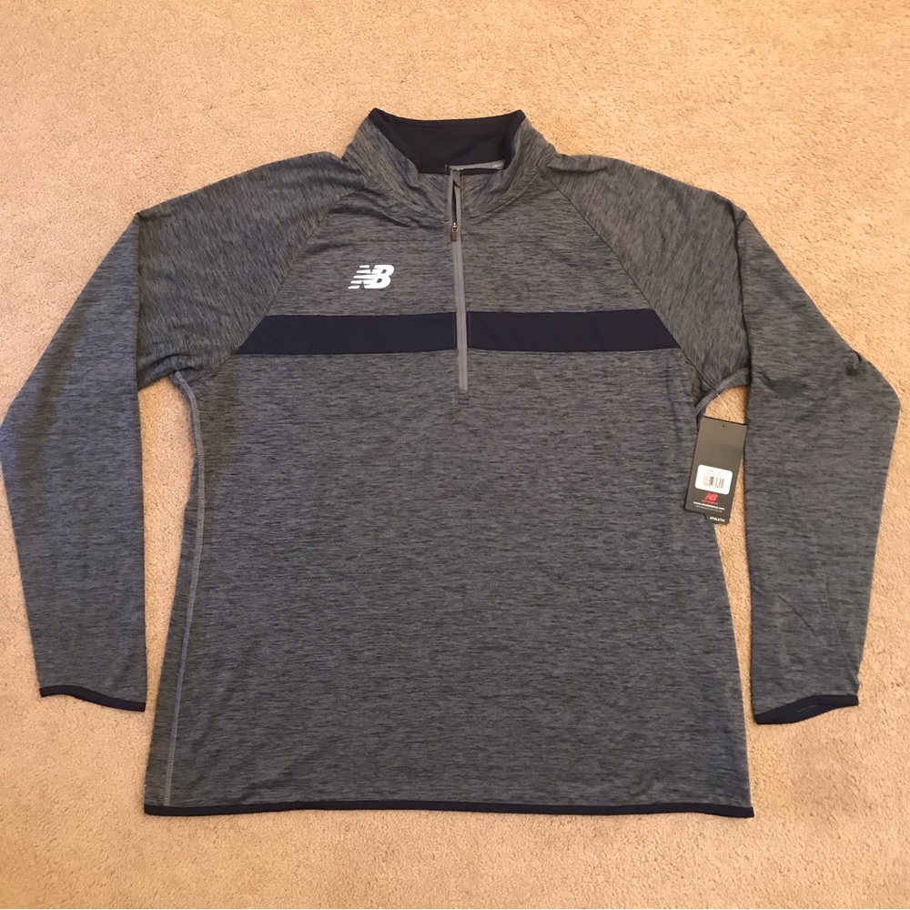 New Balance Athletic Pullover Quarter Zip Top NEW Size 2XL Grey Navy Long Sleeve
